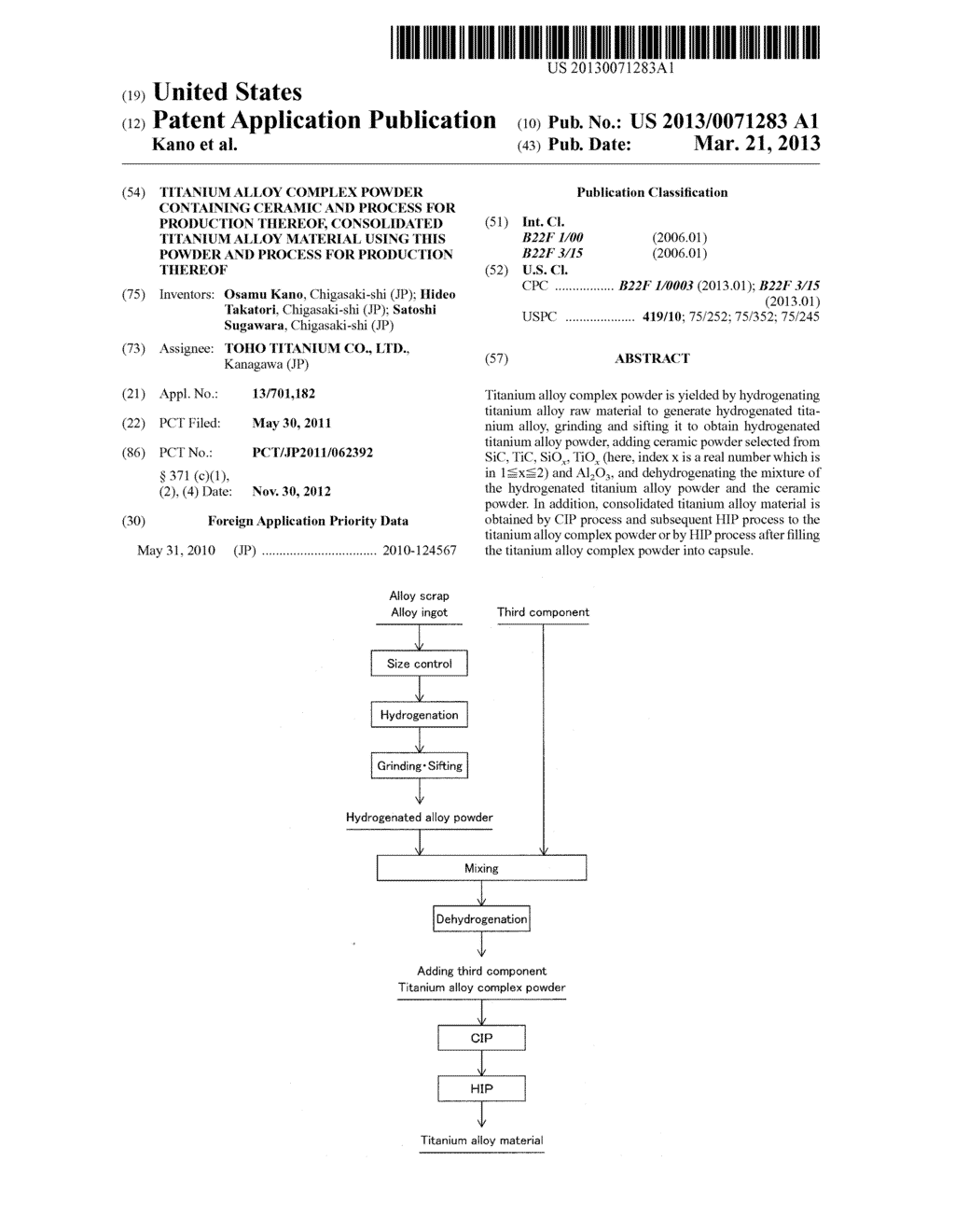 TITANIUM ALLOY COMPLEX POWDER CONTAINING CERAMIC AND PROCESS FOR     PRODUCTION THEREOF, CONSOLIDATED TITANIUM ALLOY MATERIAL USING THIS     POWDER AND PROCESS FOR PRODUCTION THEREOF - diagram, schematic, and image 01