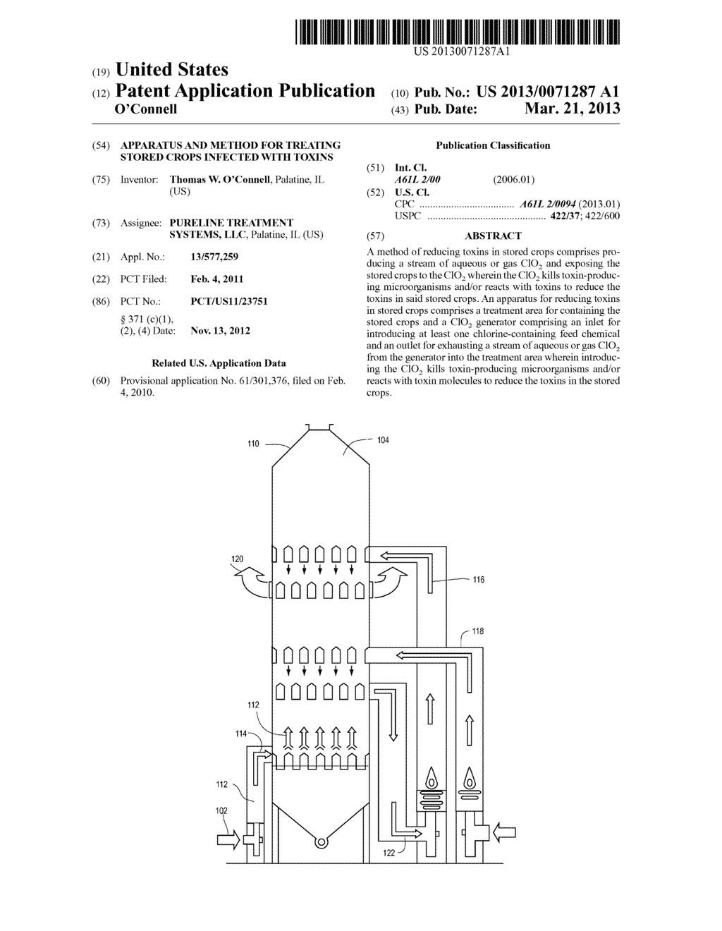 APPARATUS AND METHOD FOR TREATING STORED CROPS INFECTED WITH TOXINS - diagram, schematic, and image 01
