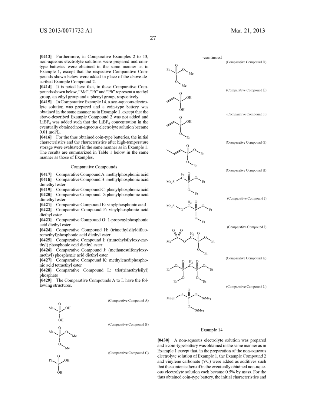 NONAQUEOUS ELECTROLYTE SOLUTION CONTAINING SILYL ESTER GROUP-CONTAINING     PHOSPHONIC ACID DERIVATIVE, AND LITHIUM SECONDARY BATTERY - diagram, schematic, and image 29