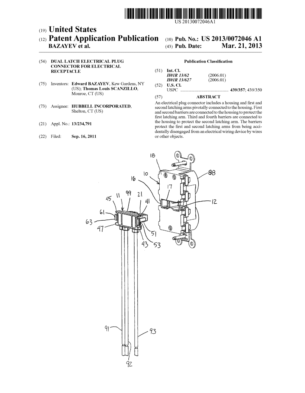 DUAL LATCH ELECTRICAL PLUG CONNECTOR FOR ELECTRICAL RECEPTACLE - diagram, schematic, and image 01