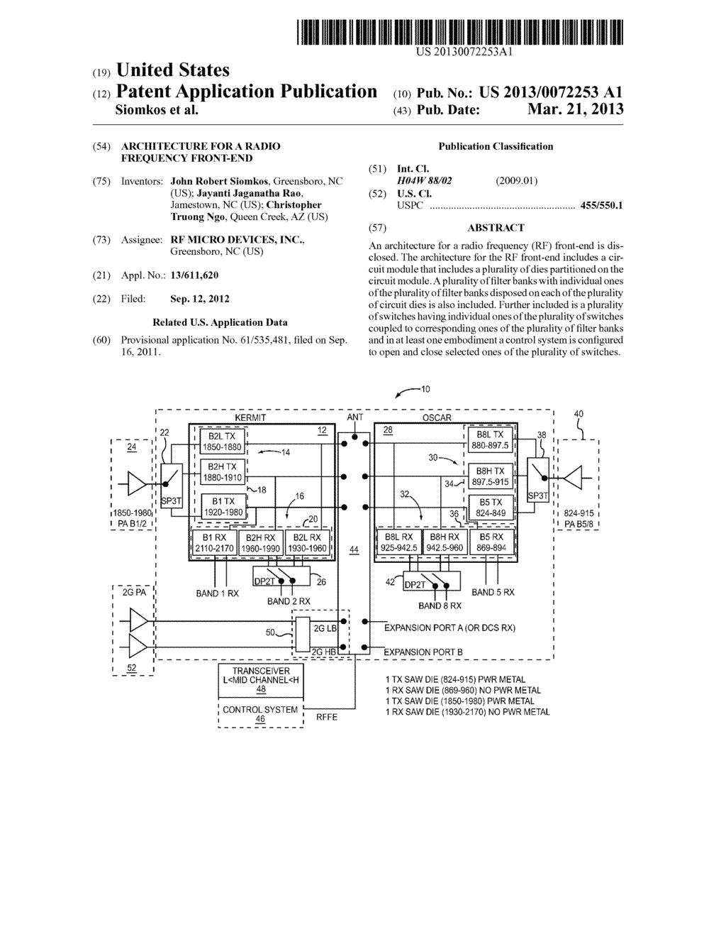 ARCHITECTURE FOR A RADIO FREQUENCY FRONT-END - diagram, schematic, and image 01