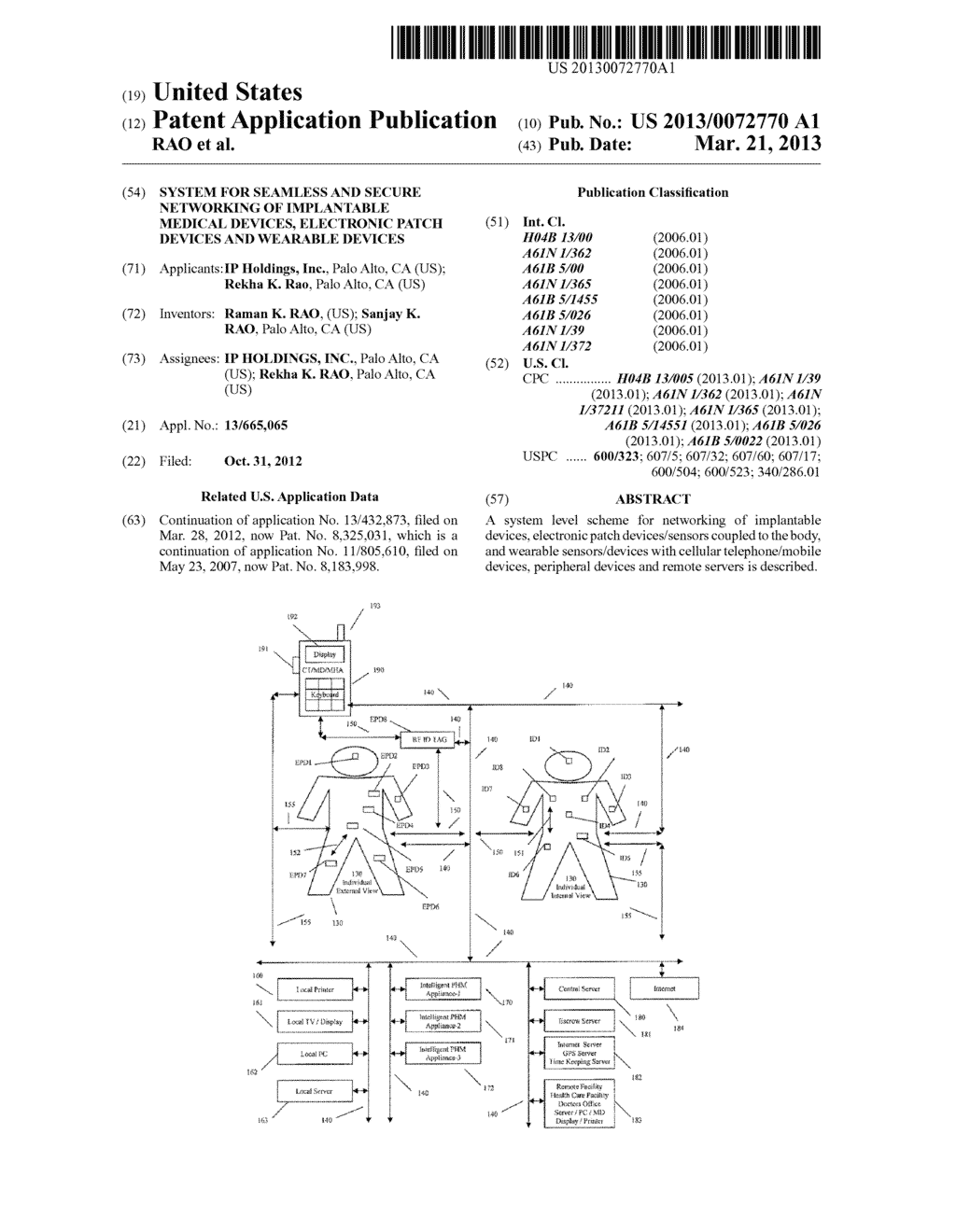 SYSTEM FOR SEAMLESS AND SECURE NETWORKING OF IMPLANTABLE MEDICAL DEVICES,     ELECTRONIC PATCH DEVICES AND WEARABLE DEVICES - diagram, schematic, and image 01