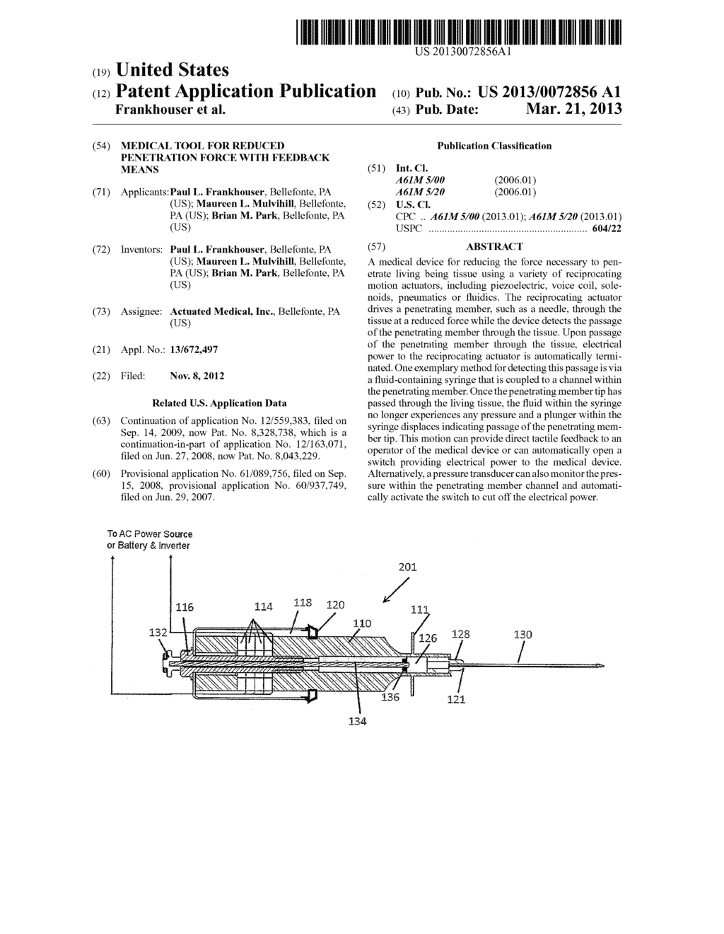 MEDICAL TOOL FOR REDUCED PENETRATION FORCE WITH FEEDBACK MEANS - diagram, schematic, and image 01