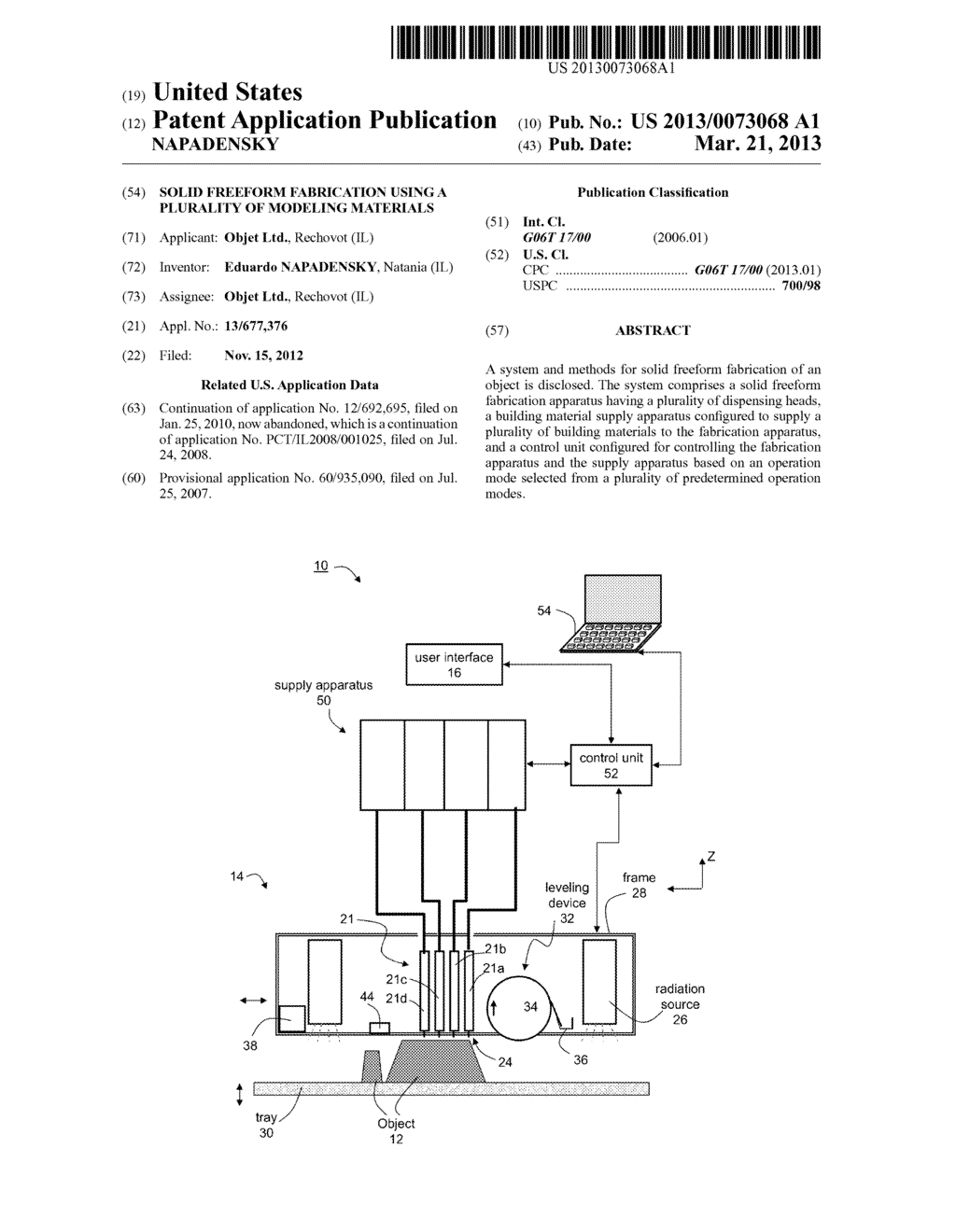 SOLID FREEFORM FABRICATION USING A PLURALITY OF MODELING MATERIALS - diagram, schematic, and image 01