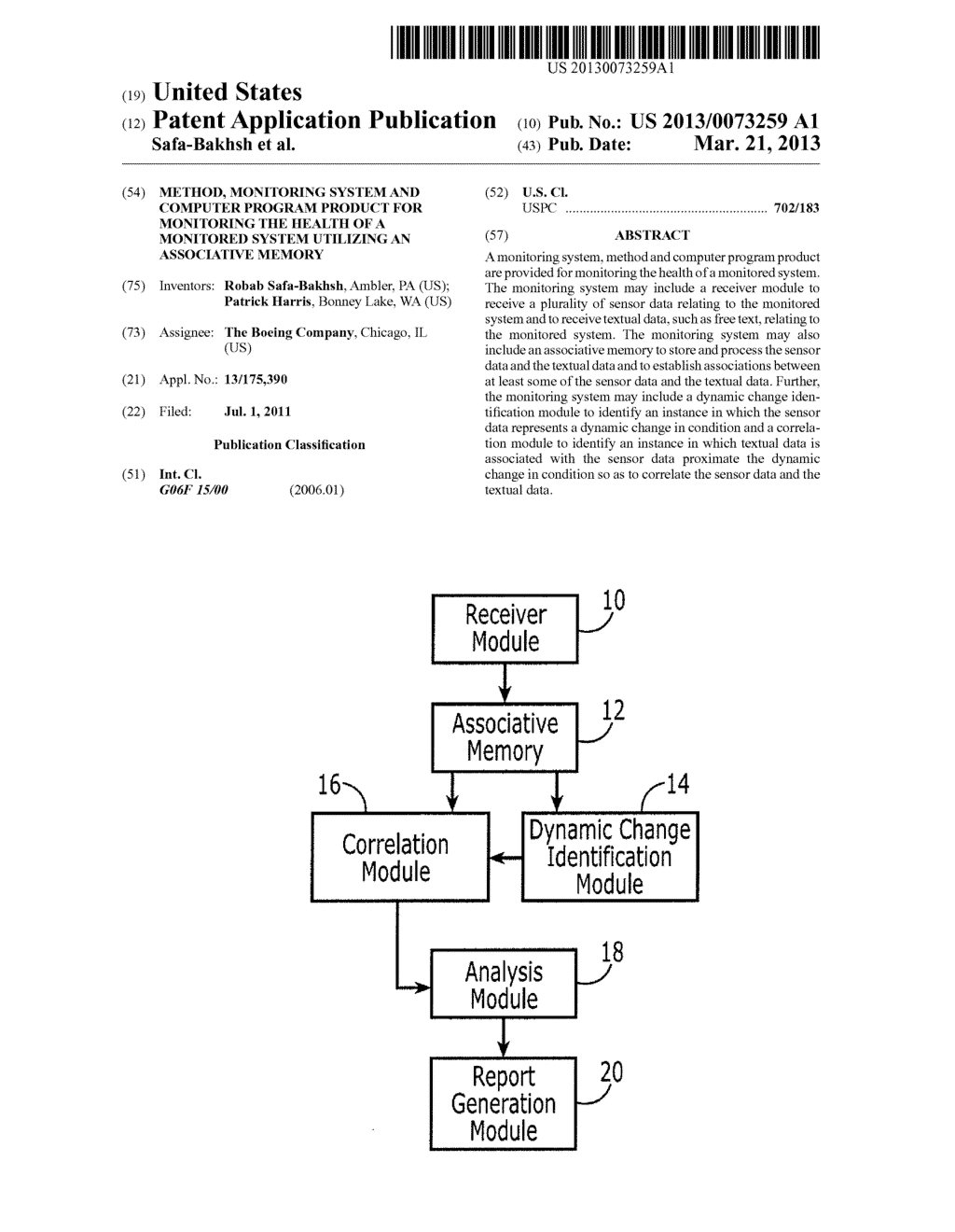 METHOD, MONITORING SYSTEM AND COMPUTER PROGRAM PRODUCT FOR MONITORING THE     HEALTH OF A MONITORED SYSTEM UTILIZING AN ASSOCIATIVE MEMORY - diagram, schematic, and image 01