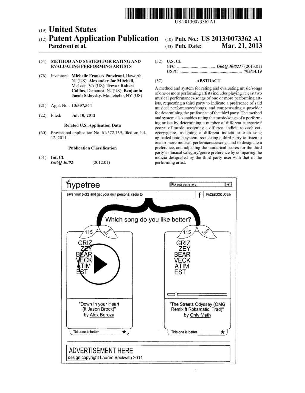 Method and system for rating and evaluating performing artists - diagram, schematic, and image 01