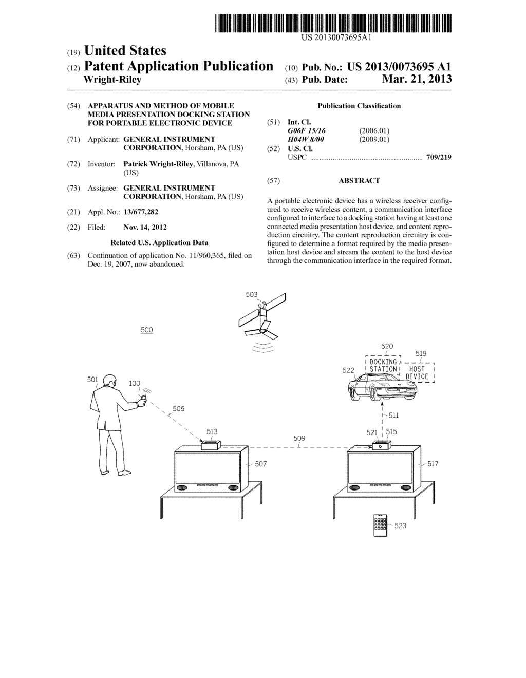 Apparatus and Method of Mobile Media Presentation Docking Station for     Portable Electronic Device - diagram, schematic, and image 01