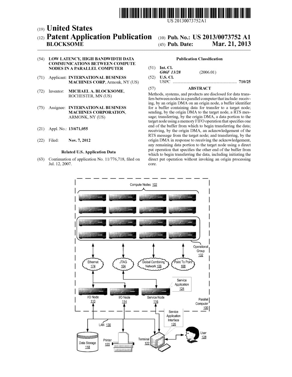 LOW LATENCY, HIGH BANDWIDTH DATA COMMUNICATIONS BETWEEN COMPUTE NODES IN A     PARALLEL COMPUTER - diagram, schematic, and image 01