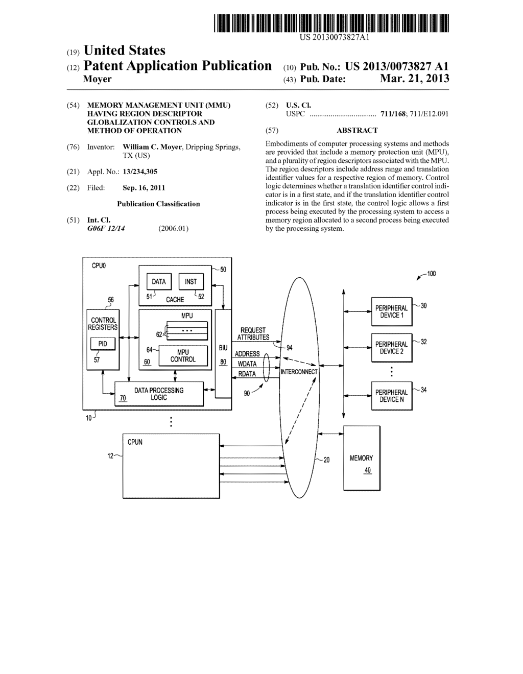 MEMORY MANAGEMENT UNIT (MMU) HAVING REGION DESCRIPTOR GLOBALIZATION     CONTROLS AND METHOD OF OPERATION - diagram, schematic, and image 01