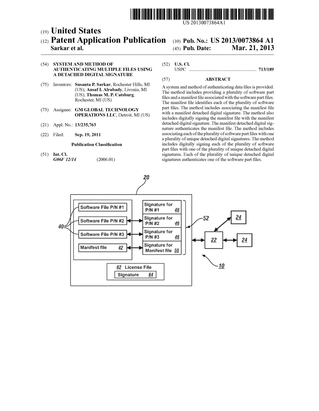 SYSTEM AND METHOD OF AUTHENTICATING MULTIPLE FILES USING A DETACHED     DIGITAL SIGNATURE - diagram, schematic, and image 01