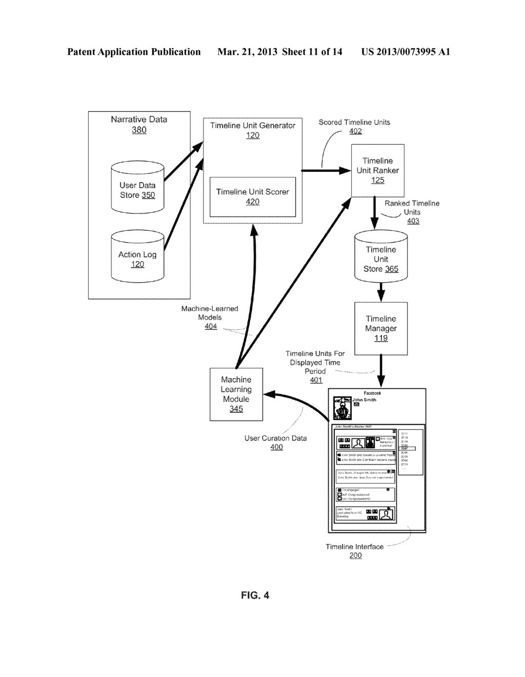 Selecting Social Networking System User Information for Display Via a     Timeline Interface - diagram, schematic, and image 12