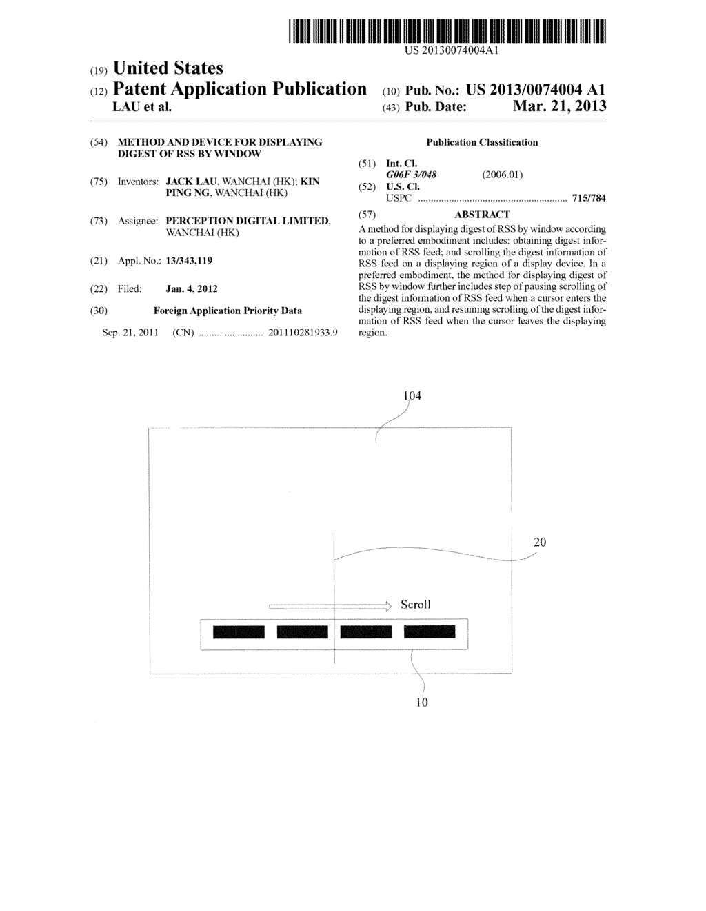 METHOD AND DEVICE FOR DISPLAYING DIGEST OF RSS BY WINDOW - diagram, schematic, and image 01