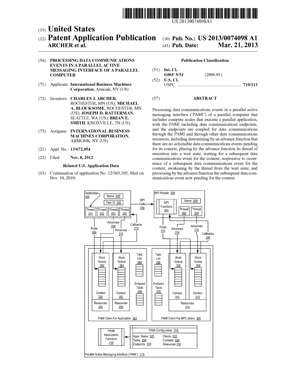 PROCESSING DATA COMMUNICATIONS EVENTS IN A PARALLEL ACTIVE MESSAGING     INTERFACE OF A PARALLEL COMPUTER - diagram, schematic, and image 01