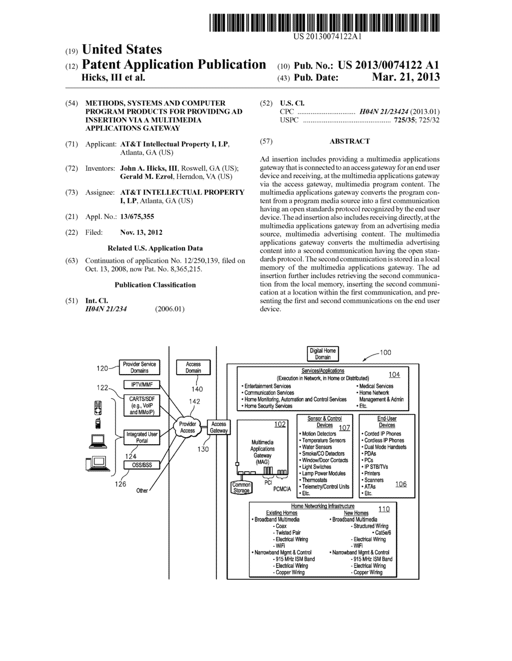 METHODS, SYSTEMS AND COMPUTER PROGRAM PRODUCTS FOR PROVIDING AD INSERTION     VIA A MULTIMEDIA APPLICATIONS GATEWAY - diagram, schematic, and image 01