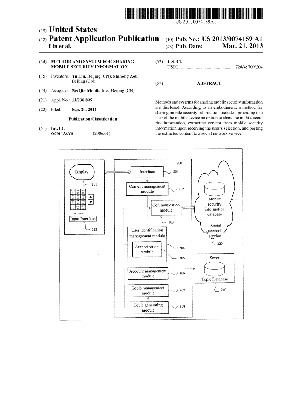 Method and System for Sharing Mobile Security Information - diagram, schematic, and image 01