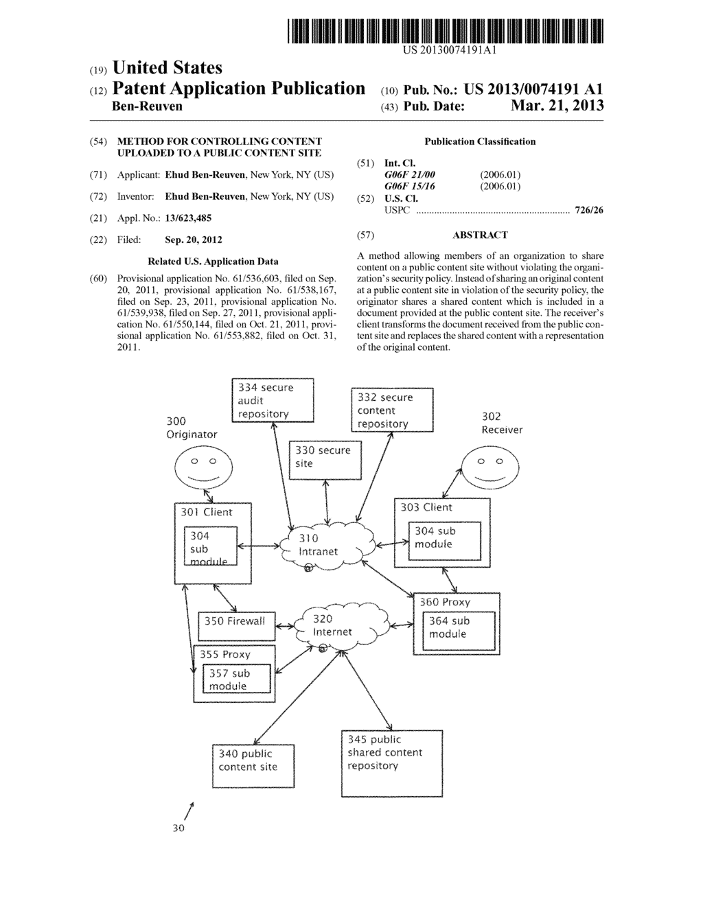 METHOD FOR CONTROLLING CONTENT UPLOADED TO A PUBLIC CONTENT SITE - diagram, schematic, and image 01