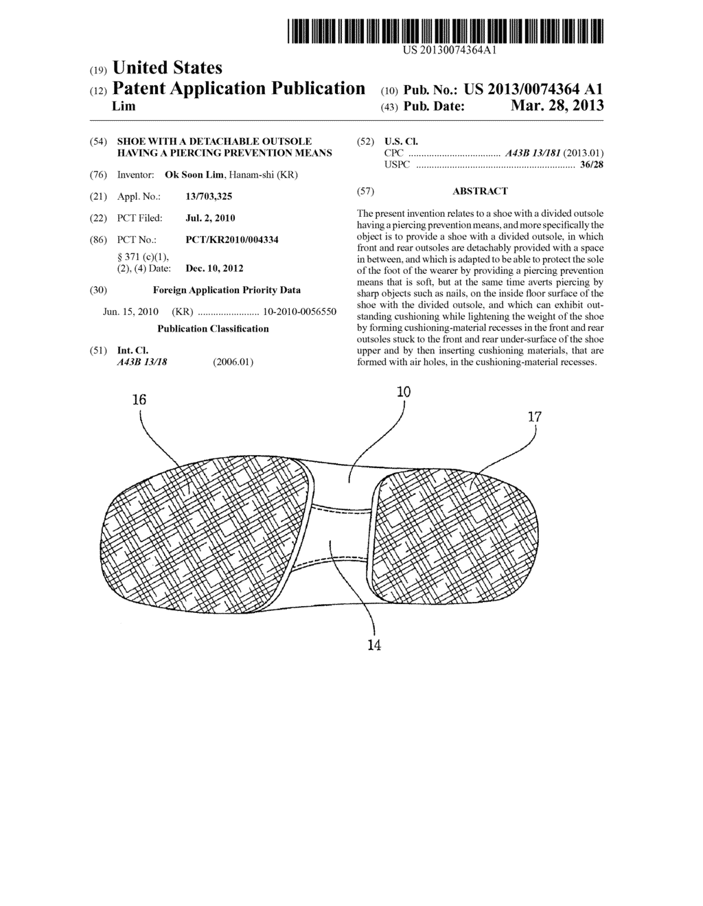 SHOE WITH A DETACHABLE OUTSOLE HAVING A PIERCING PREVENTION MEANS - diagram, schematic, and image 01