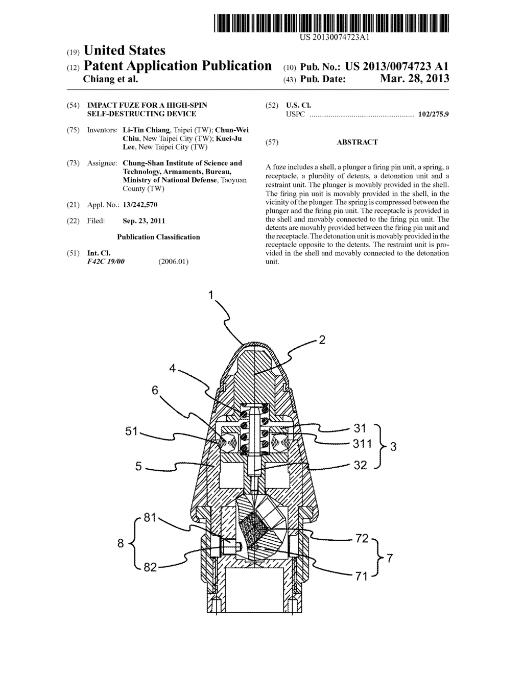 Impact Fuze for a High-spin Self-destructing Device - diagram, schematic, and image 01