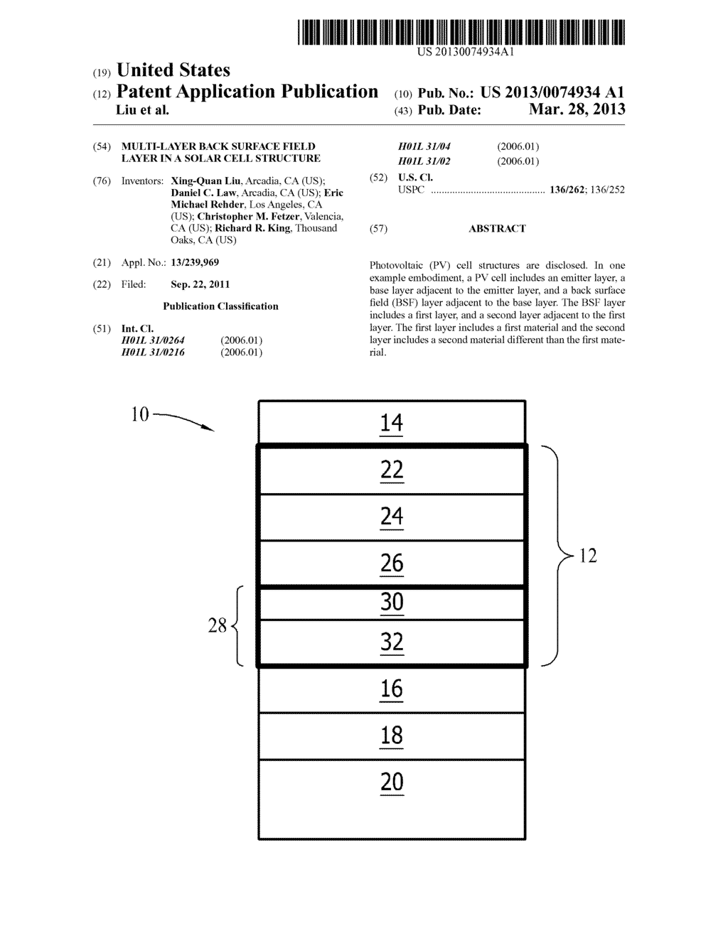 MULTI-LAYER BACK SURFACE FIELD LAYER IN A SOLAR CELL STRUCTURE - diagram, schematic, and image 01