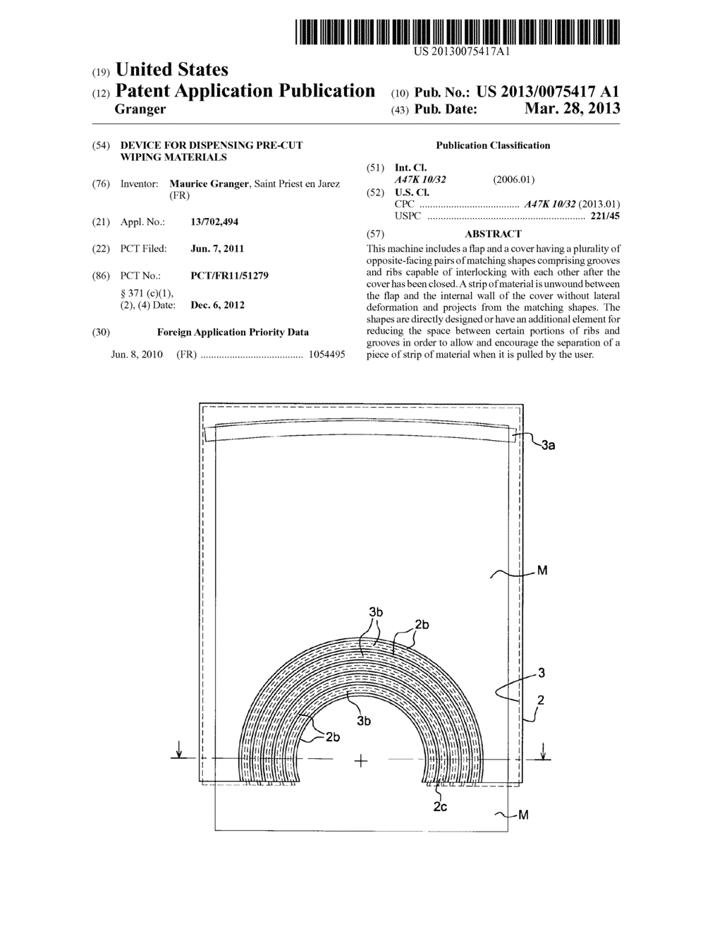 DEVICE FOR DISPENSING PRE-CUT WIPING MATERIALS - diagram, schematic, and image 01