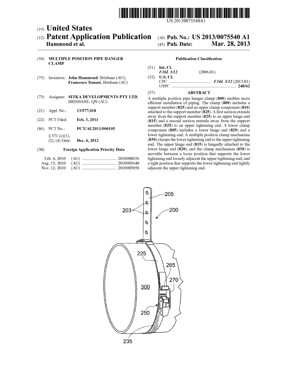 MULTIPLE POSITION PIPE HANGER CLAMP - diagram, schematic, and image 01