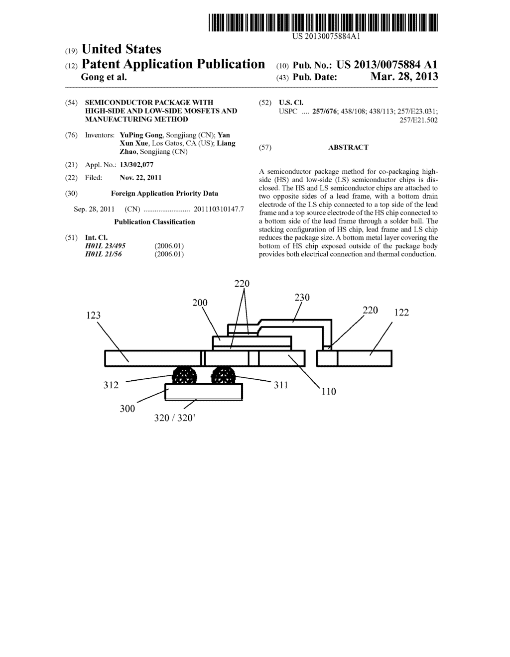 SEMICONDUCTOR PACKAGE WITH HIGH-SIDE AND LOW-SIDE MOSFETS AND     MANUFACTURING METHOD - diagram, schematic, and image 01