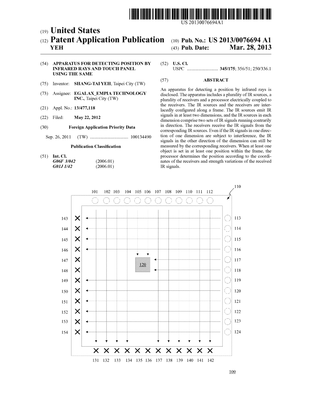 APPARATUS FOR DETECTING POSITION BY INFRARED RAYS AND TOUCH PANEL USING     THE SAME - diagram, schematic, and image 01