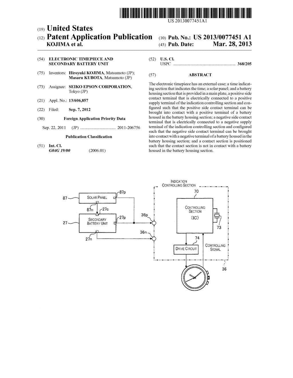 ELECTRONIC TIMEPIECE AND SECONDARY BATTERY UNIT - diagram, schematic, and image 01