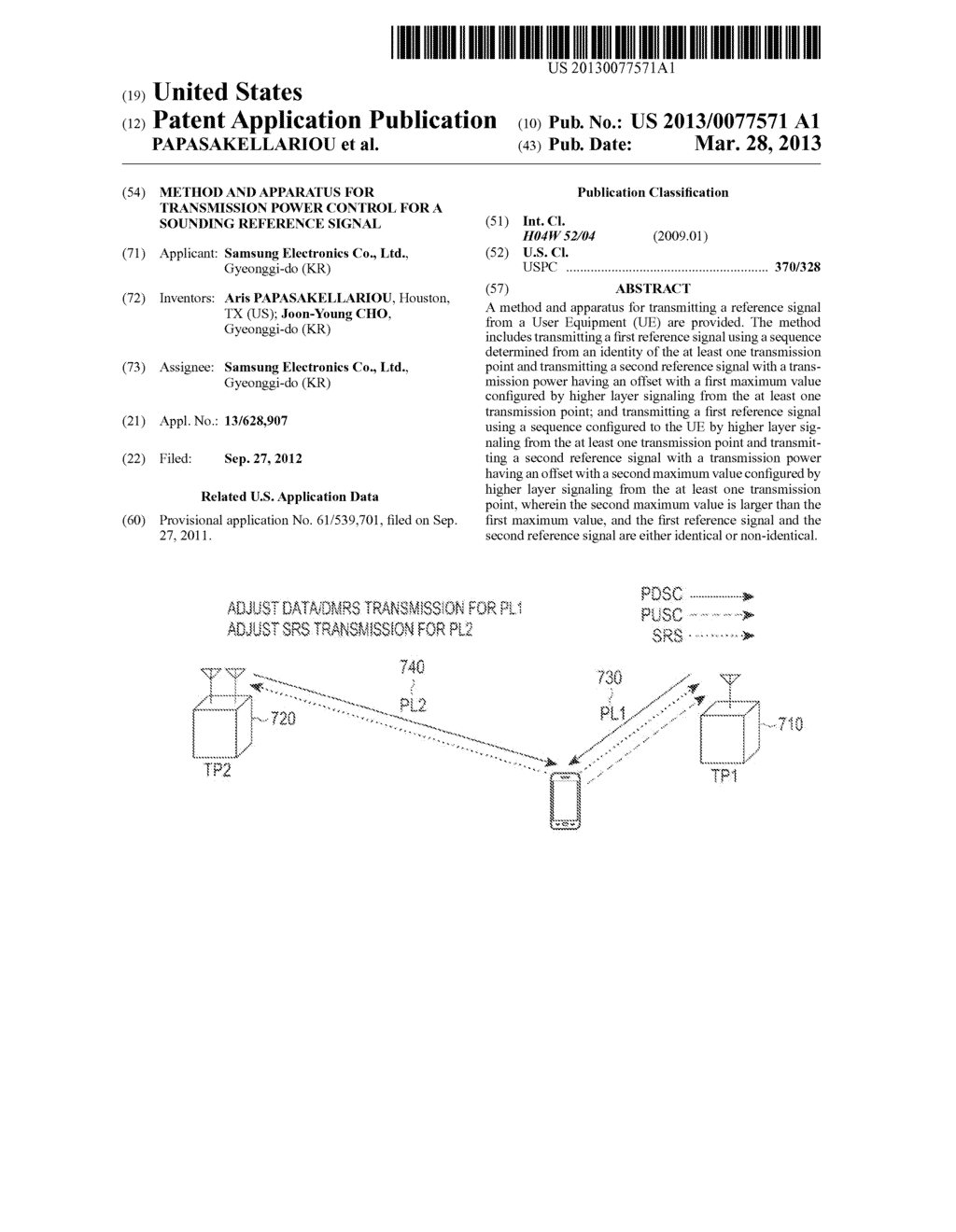 METHOD AND APPARATUS FOR TRANSMISSION POWER CONTROL FOR A SOUNDING     REFERENCE SIGNAL - diagram, schematic, and image 01