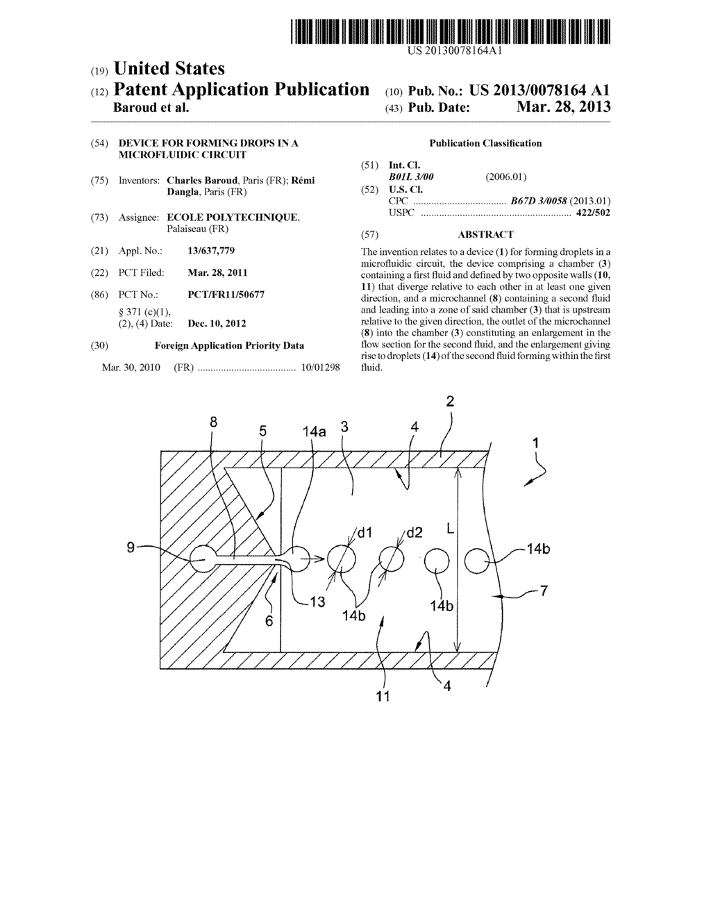 Device for Forming Drops in a Microfluidic Circuit - diagram, schematic, and image 01