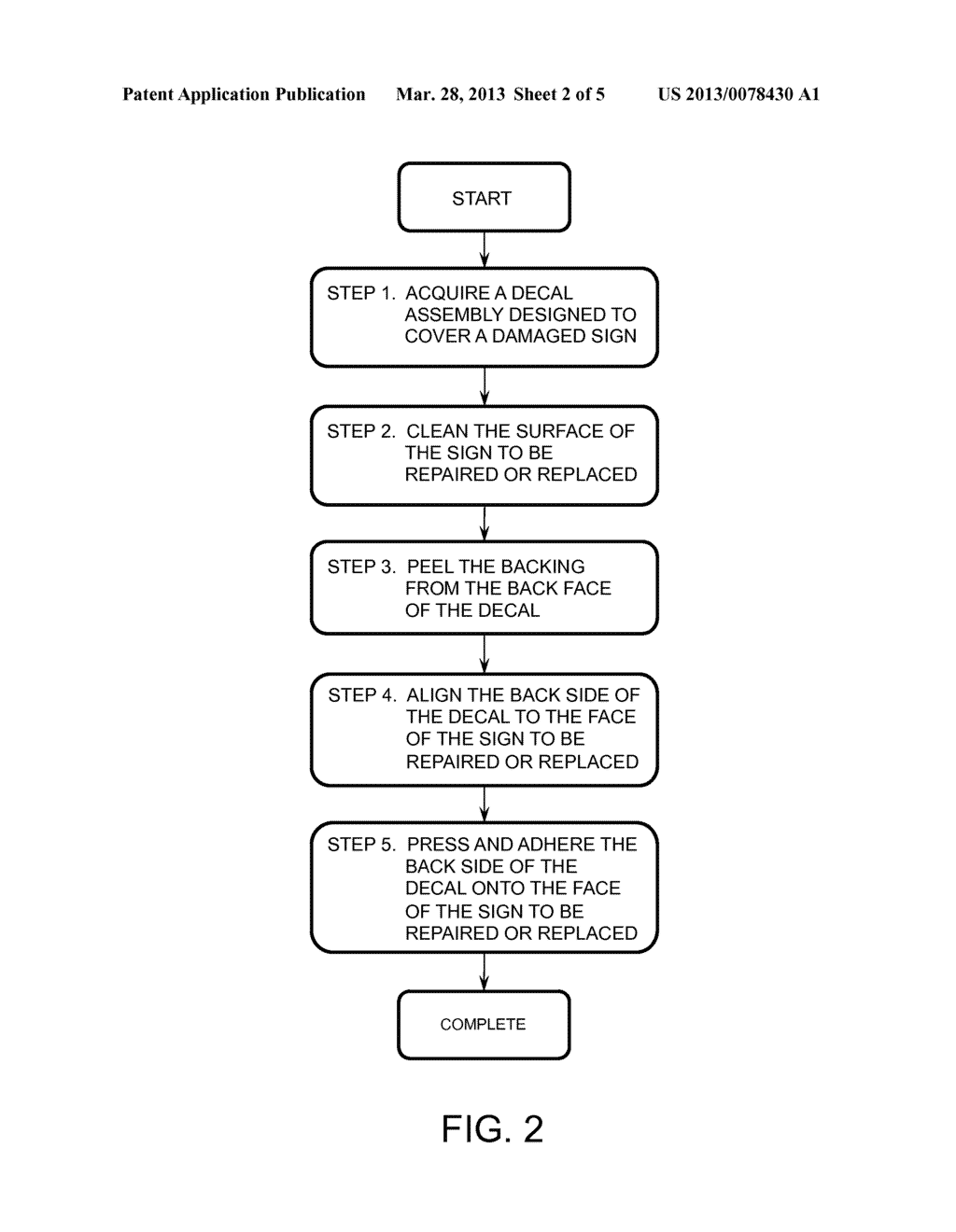 DECAL ASSEMBLY FOR REPAIRING OR REPLACING SIGNAGE AND METHOD OF USE     THEREOF - diagram, schematic, and image 03