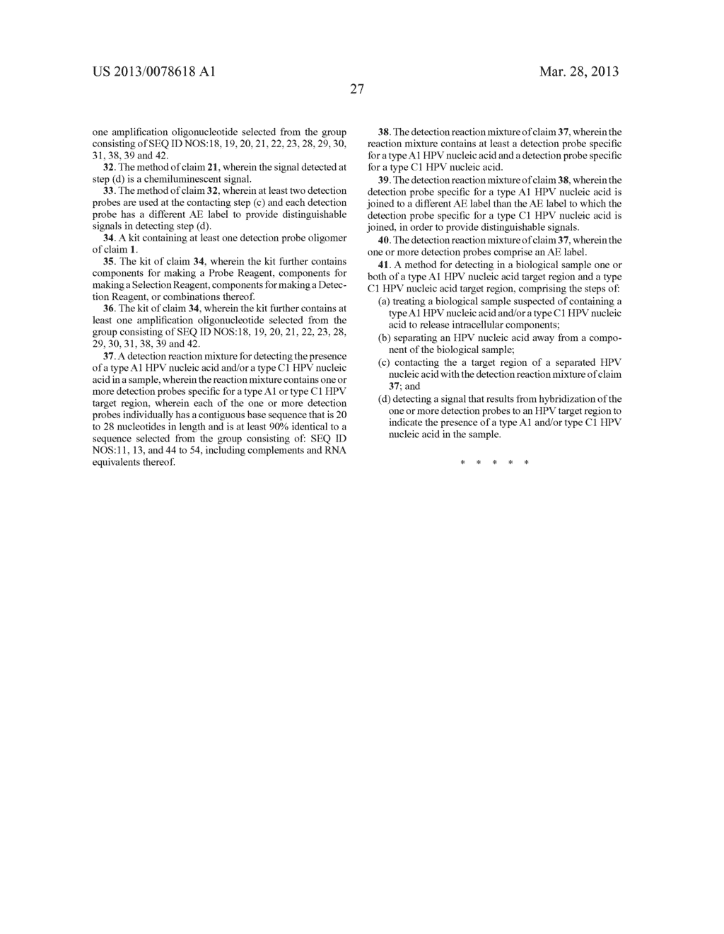 COMPOSITIONS, REACTION MIXTURES AND METHODS FOR DETECTING NUCLEIC ACIDS     FROM TYPE A1 AND/OR TYPE C1 HUMAN PAPILLOMAVIRUS - diagram, schematic, and image 29