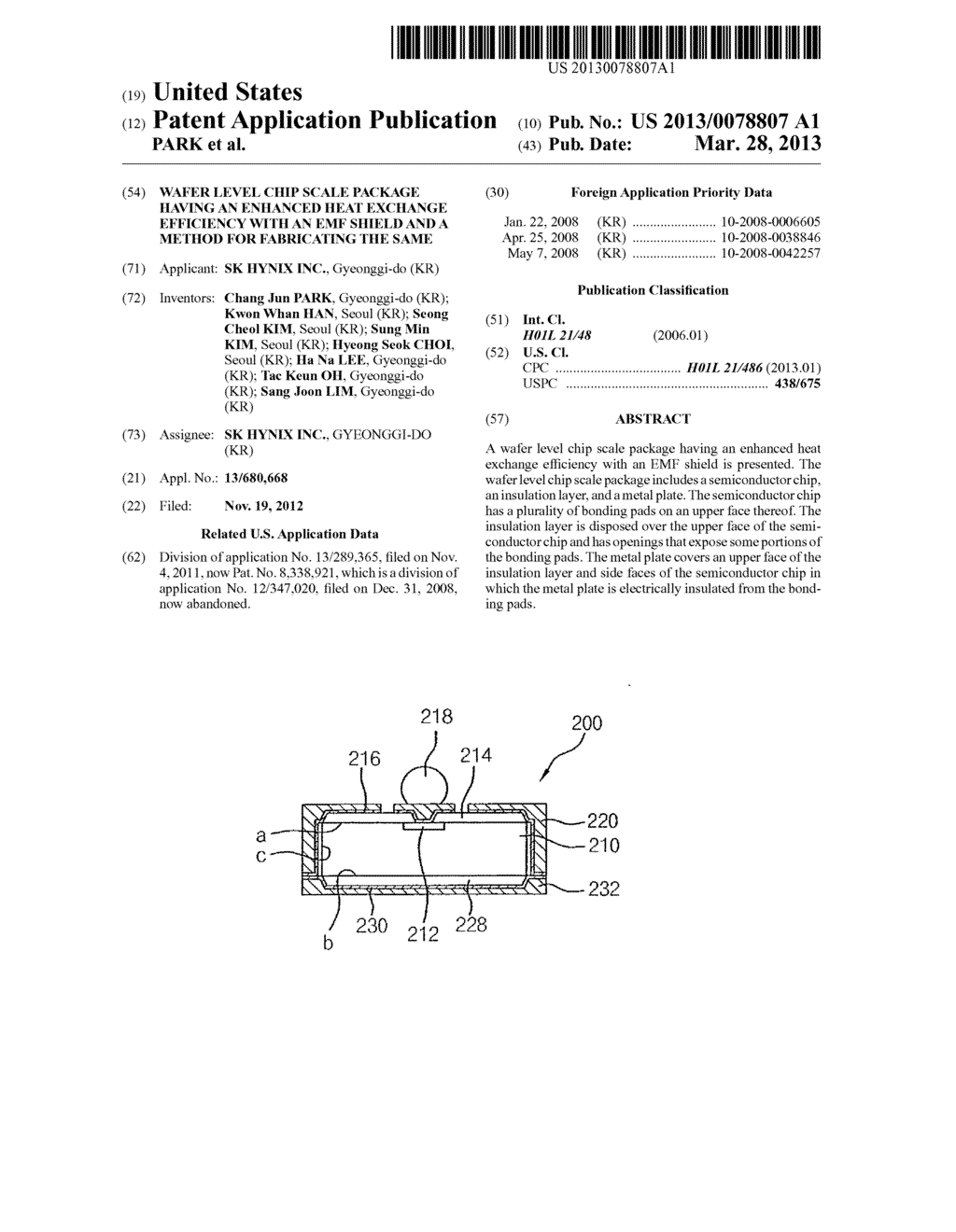 WAFER LEVEL CHIP SCALE PACKAGE HAVING AN ENHANCED HEAT EXCHANGE EFFICIENCY     WITH AN EMF SHIELD AND A METHOD FOR FABRICATING THE SAME - diagram, schematic, and image 01