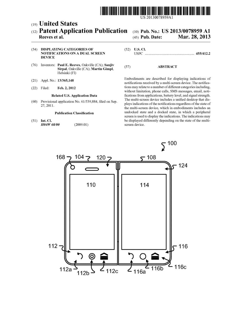 DISPLAYING CATEGORIES OF NOTIFICATIONS ON A DUAL SCREEN DEVICE - diagram, schematic, and image 01