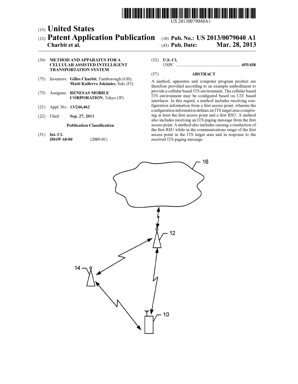METHOD AND APPARATUS FOR A CELLULAR ASSISTED INTELLIGENT TRANSPORTATION     SYSTEM - diagram, schematic, and image 01