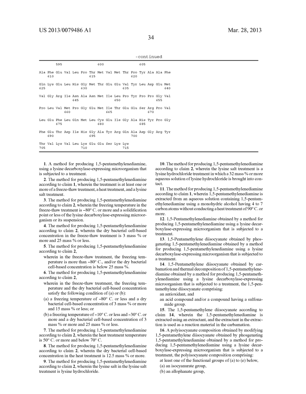 METHOD FOR PRODUCING 1,5-PENTAMETHYLENEDIAMINE, 1,5-PENTAMETHYLENEDIAMINE,     1,5-PENTAMETHYLENE DIISOCYANATE, METHOD FOR PRODUCING 1,5-PENTAMETHYLENE     DIISOCYANATE, POLYISOCYANATE COMPOSITION, AND POLYURETHANE RESIN - diagram, schematic, and image 37