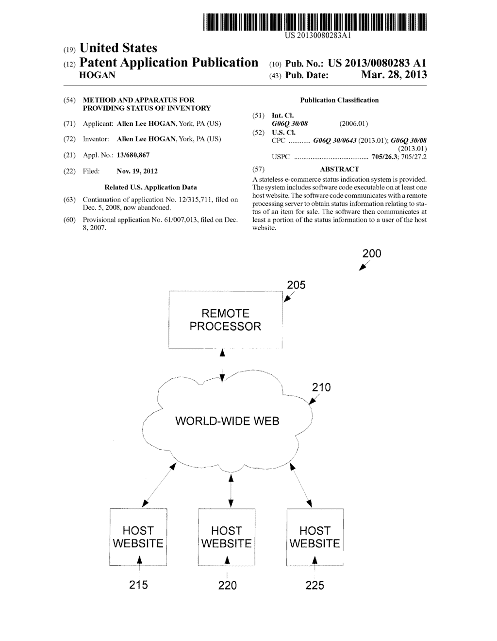 METHOD AND APPARATUS FOR PROVIDING STATUS OF INVENTORY - diagram, schematic, and image 01