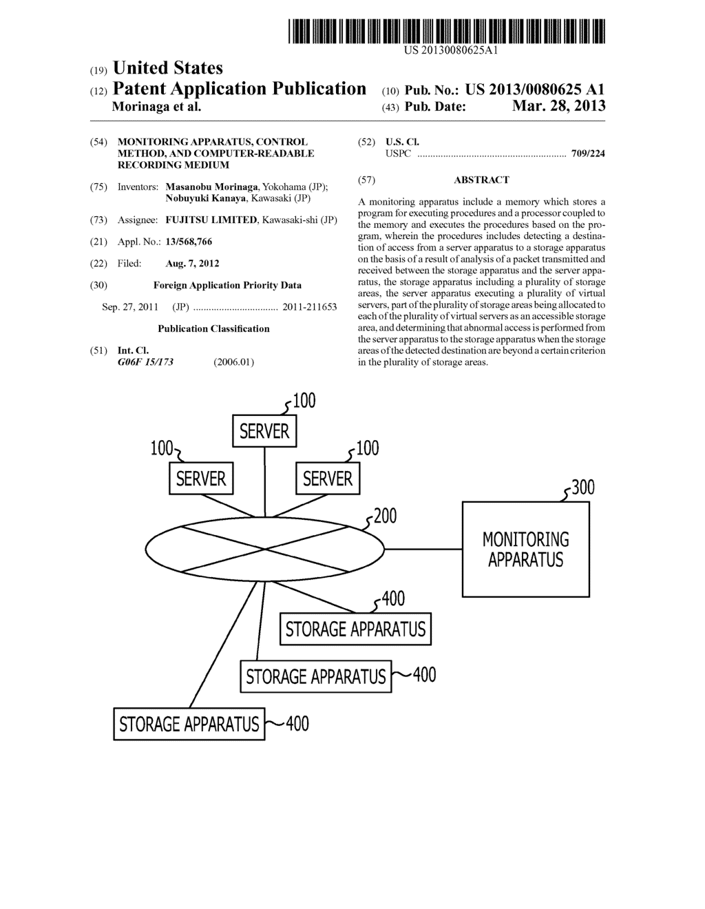 MONITORING APPARATUS, CONTROL METHOD, AND COMPUTER-READABLE RECORDING     MEDIUM - diagram, schematic, and image 01