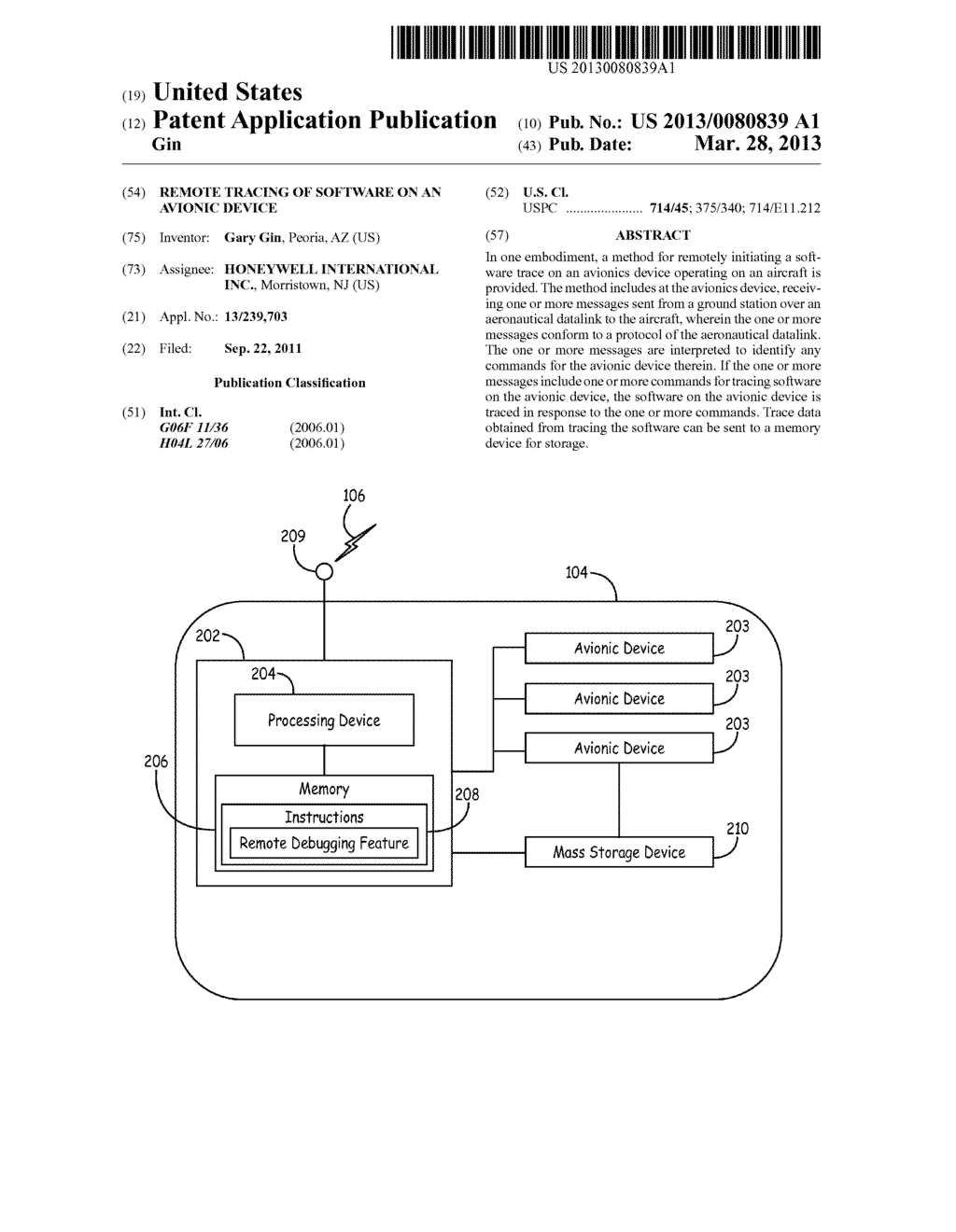 REMOTE TRACING OF SOFTWARE ON AN AVIONIC DEVICE - diagram, schematic, and image 01