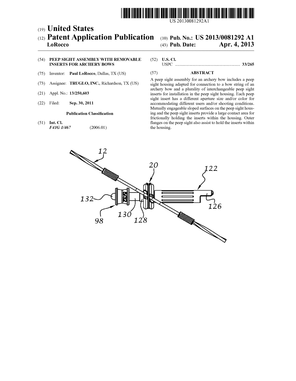 Peep Sight Assembly with Removable Inserts for Archery Bows - diagram, schematic, and image 01