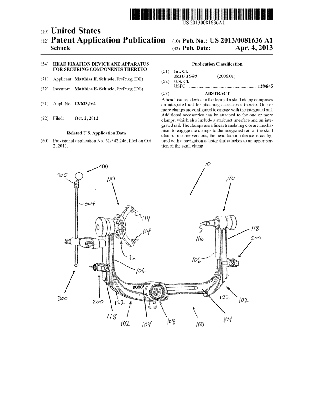 HEAD FIXATION DEVICE AND APPARATUS FOR SECURING COMPONENTS THERETO - diagram, schematic, and image 01