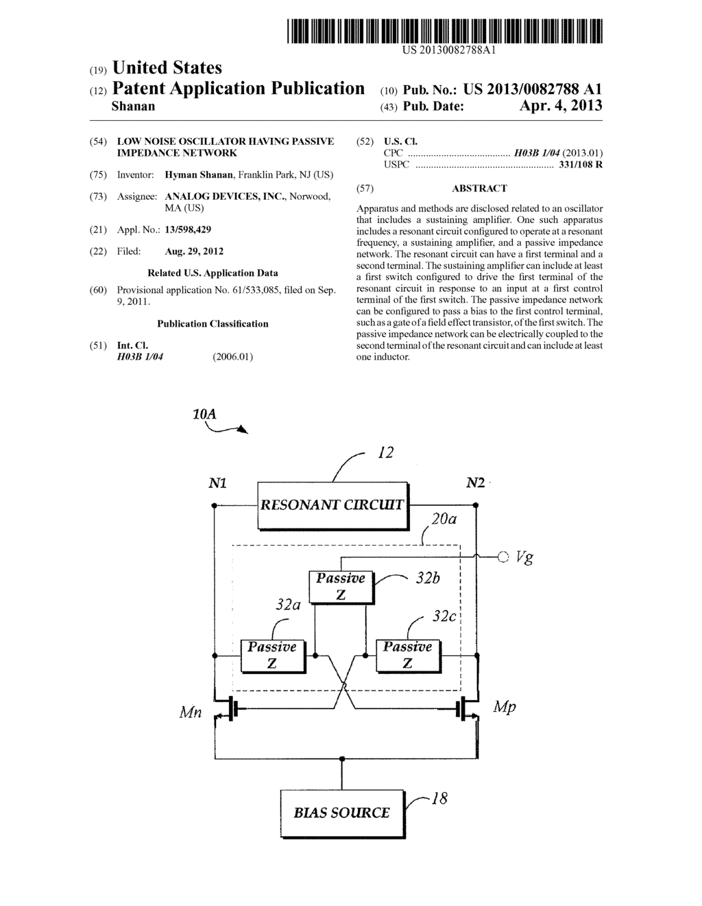 LOW NOISE OSCILLATOR HAVING PASSIVE IMPEDANCE NETWORK - diagram, schematic, and image 01