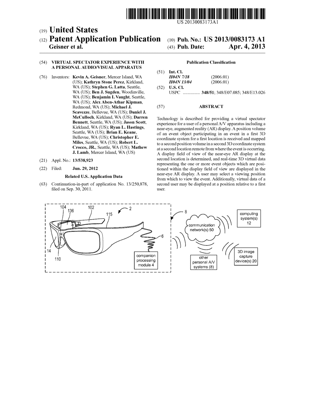 VIRTUAL SPECTATOR EXPERIENCE WITH A PERSONAL AUDIO/VISUAL APPARATUS - diagram, schematic, and image 01