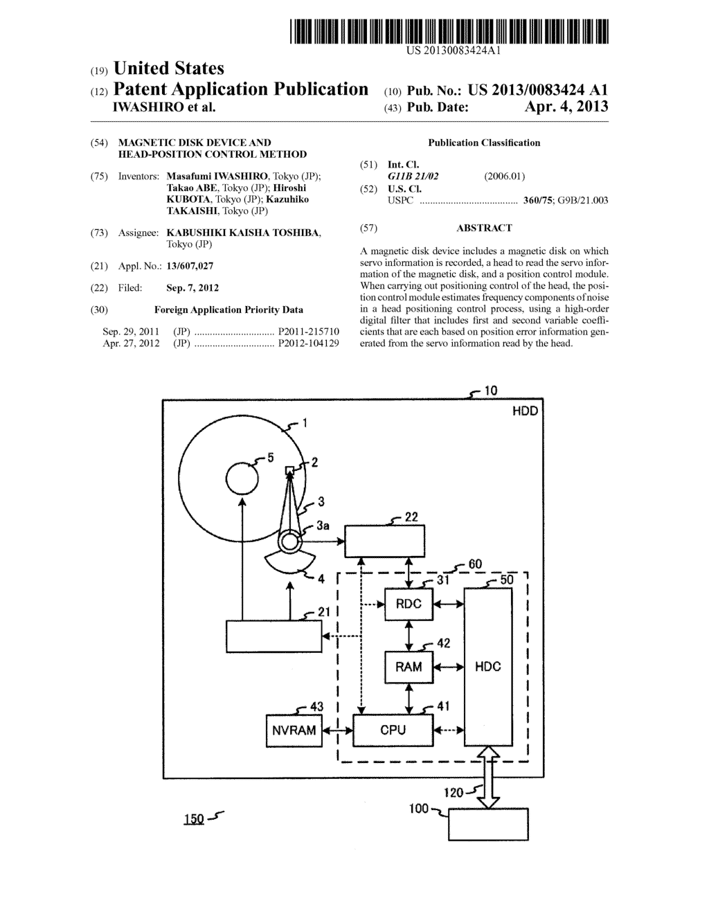 MAGNETIC DISK DEVICE AND HEAD-POSITION CONTROL METHOD - diagram, schematic, and image 01