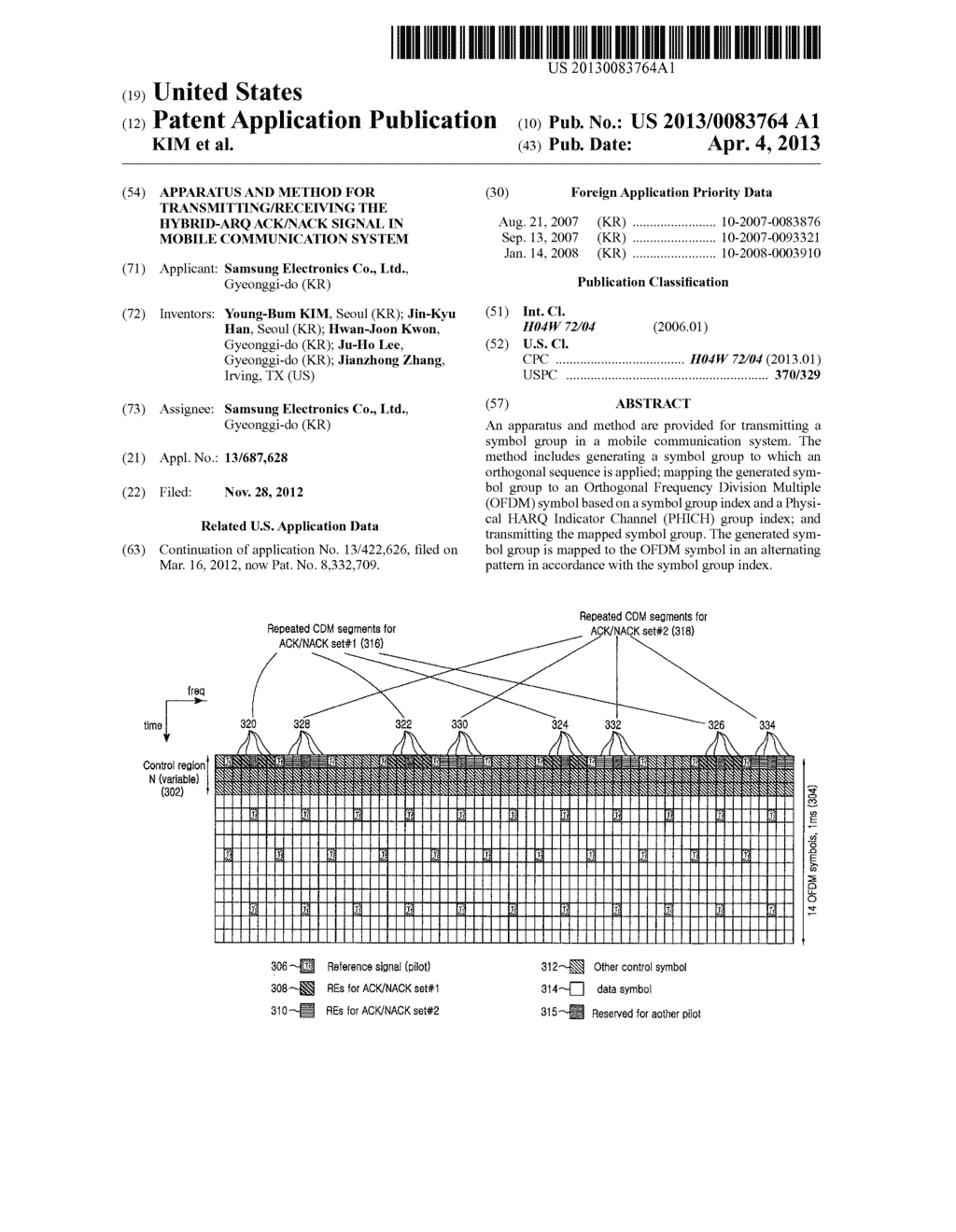 APPARATUS AND METHOD FOR TRANSMITTING/RECEIVING  THE HYBRID-ARQ ACK/NACK     SIGNAL IN MOBILE COMMUNICATION SYSTEM - diagram, schematic, and image 01