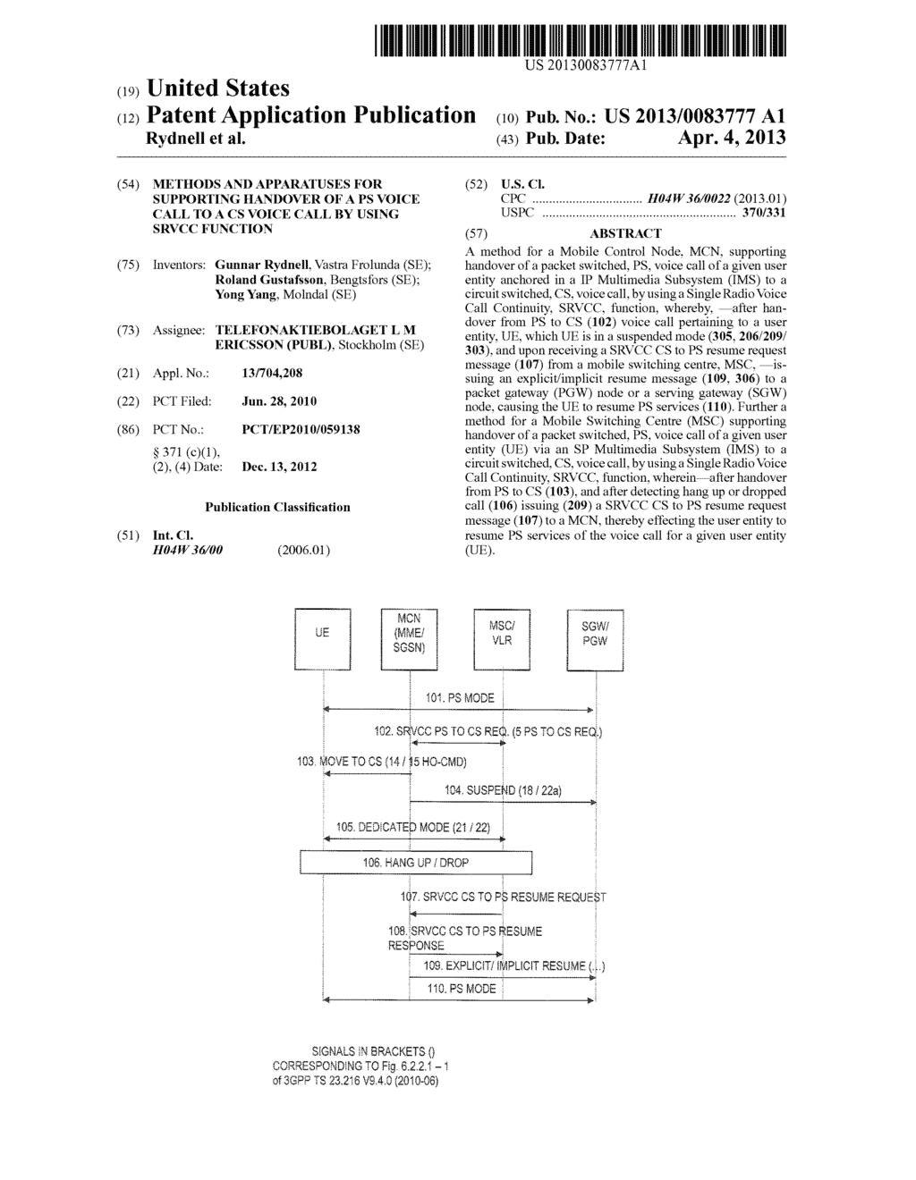 Methods and Apparatuses for Supporting Handover of a PS Voice Call to a CS     Voice Call by Using SRVCC Function - diagram, schematic, and image 01