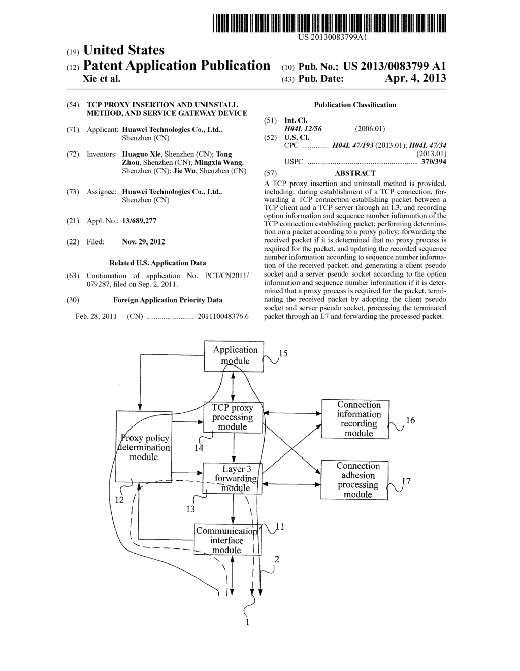 TCP PROXY INSERTION AND UNINSTALL METHOD, AND SERVICE GATEWAY DEVICE - diagram, schematic, and image 01