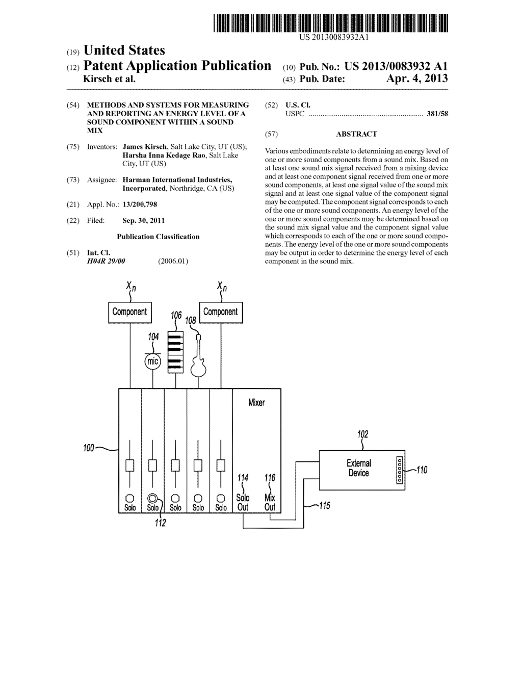 Methods and systems for measuring and reporting an energy level of a sound     component within a sound mix - diagram, schematic, and image 01