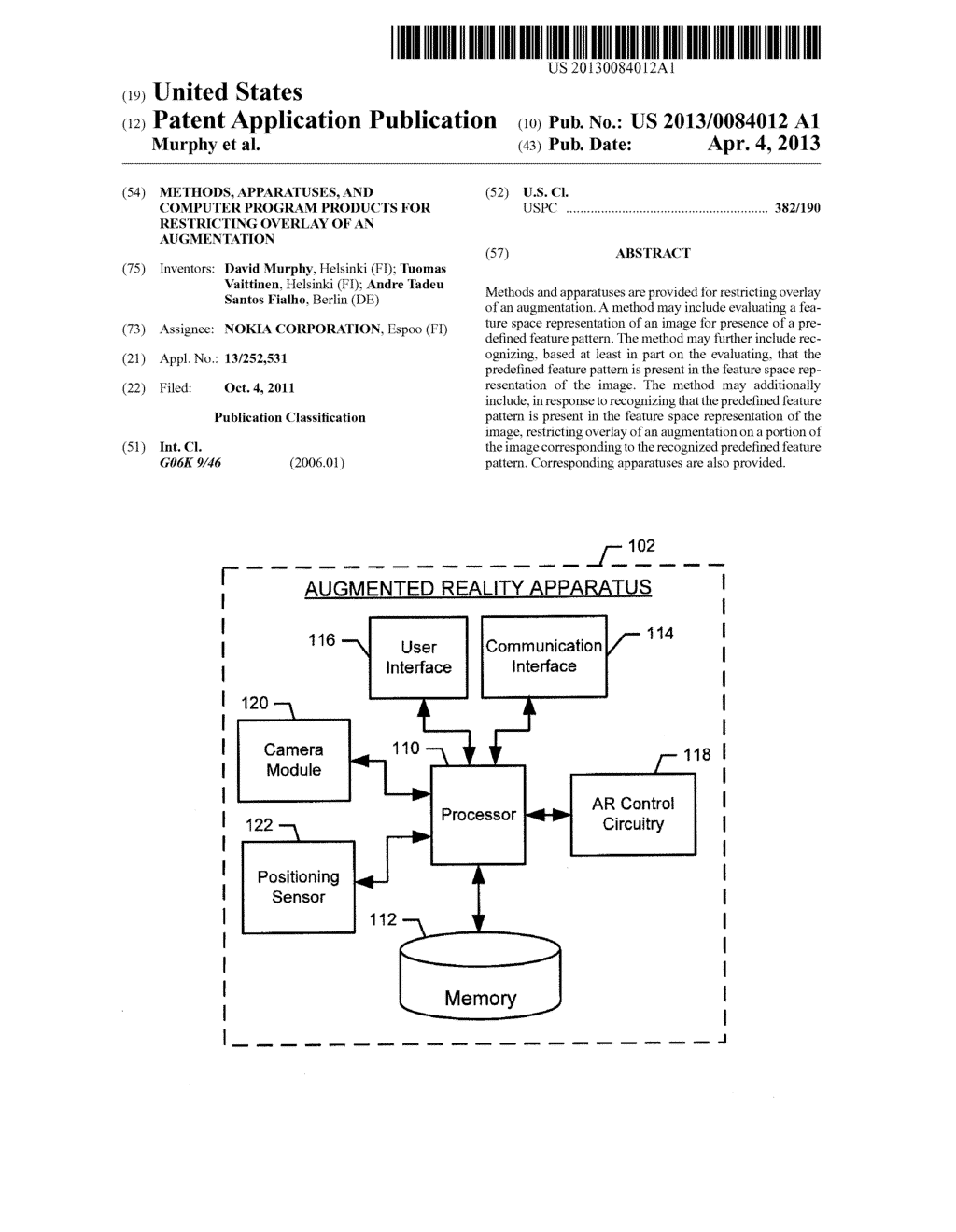 METHODS, APPARATUSES, AND COMPUTER PROGRAM PRODUCTS FOR RESTRICTING     OVERLAY OF AN AUGMENTATION - diagram, schematic, and image 01