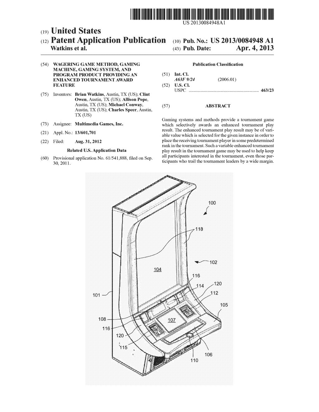 WAGERING GAME METHOD, GAMING MACHINE, GAMING SYSTEM, AND PROGRAM PRODUCT     PROVIDING AN ENHANCED TOURNAMENT AWARD FEATURE - diagram, schematic, and image 01